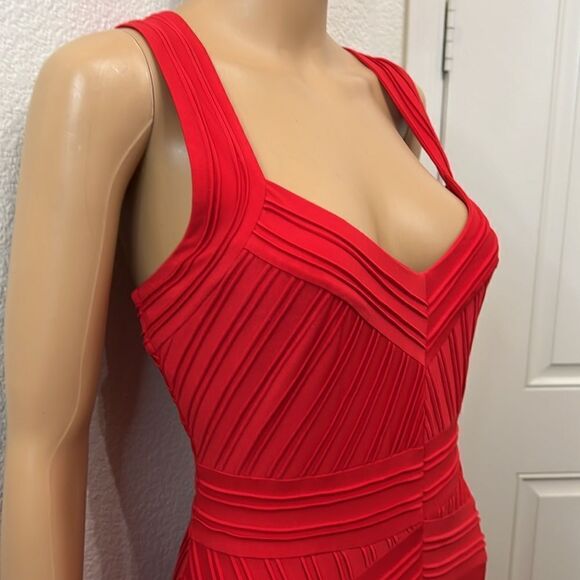 Calvin Klein Dress Small Red V Neck Slimming Ribbed Sleeveless Maxi Side Zipper - Picture 3 of 15